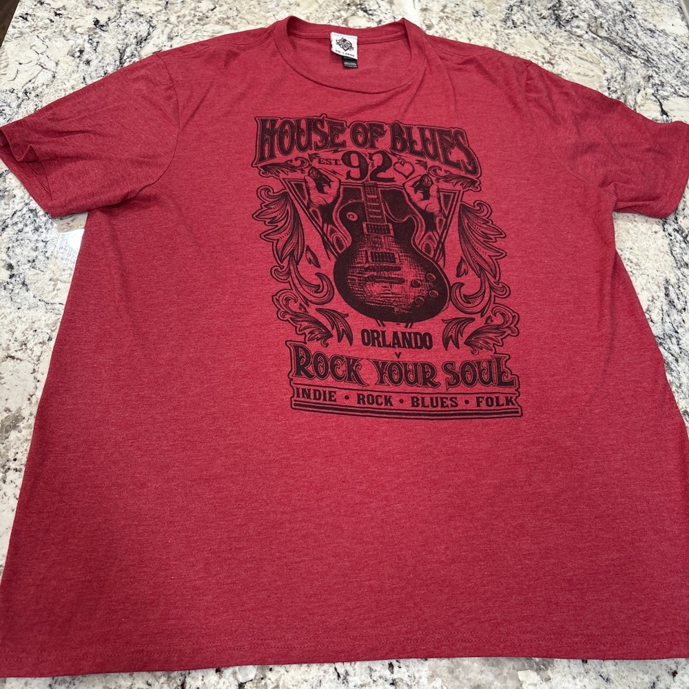 1992 HOUSE OF BLUES Rock Your Soul Mens Red Short Sleeve Graphic T-Shirt‎ 2xl